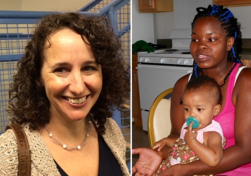 Amy Hanauer of Policy Matters Ohio (L) and Natasha Wynn with her daughter, Robin (pics by ideastream's Brian Bull)