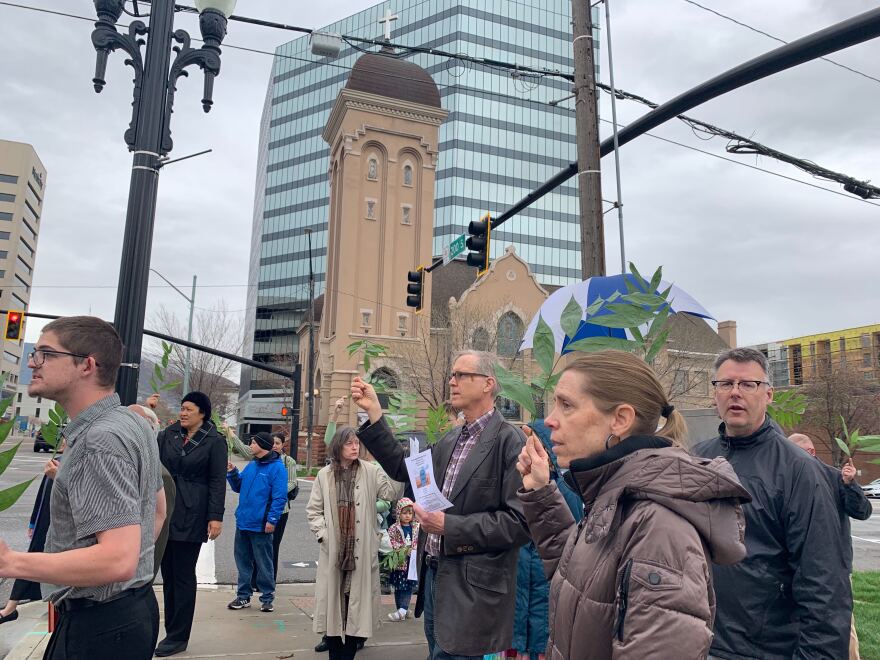 Photo of a Palm Sunday procession.