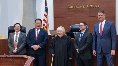 Guam Chief Justice Katherine Maraman administered oath for attorneys Brian Li, Michael Evangelista, Jonathan Robert Glass Jr., and Colin Thompson.