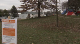 A new sign at Seminary Park says people camping overnight must leave park grounds by Monday, Jan. 11 at 11p.m.