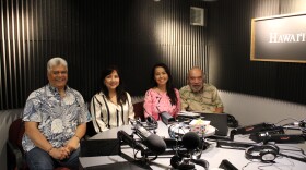 From left to right: Kamana`o Crabbe, Lynelle Marble, Yunji de Nies, and Gov. John Waihee