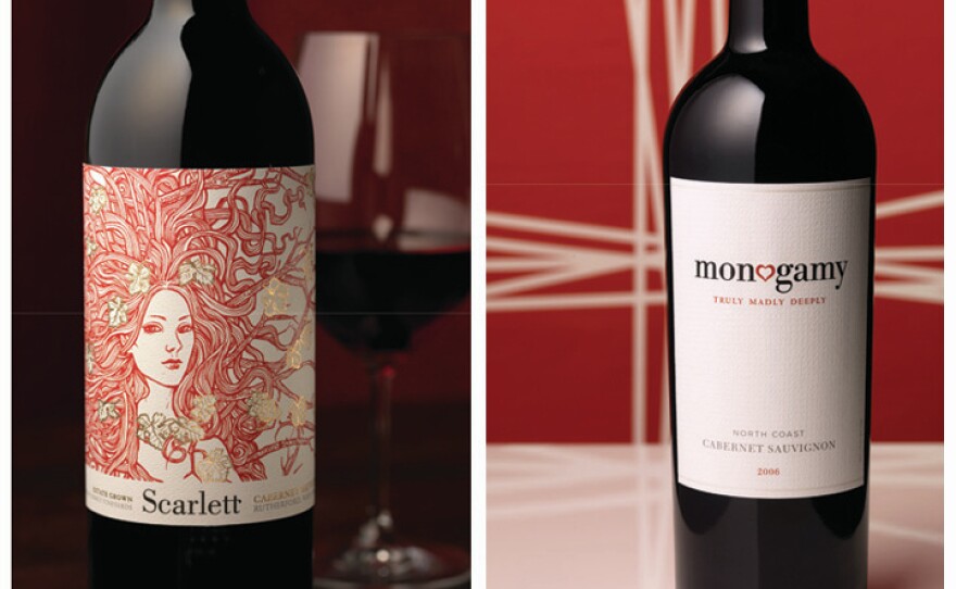 Shelf pop: Brilliant red ink and an arresting illustration make Scarlett stand out in a sea of Napa cabernet sauvignons. A splash of gold adds richness and elegance.