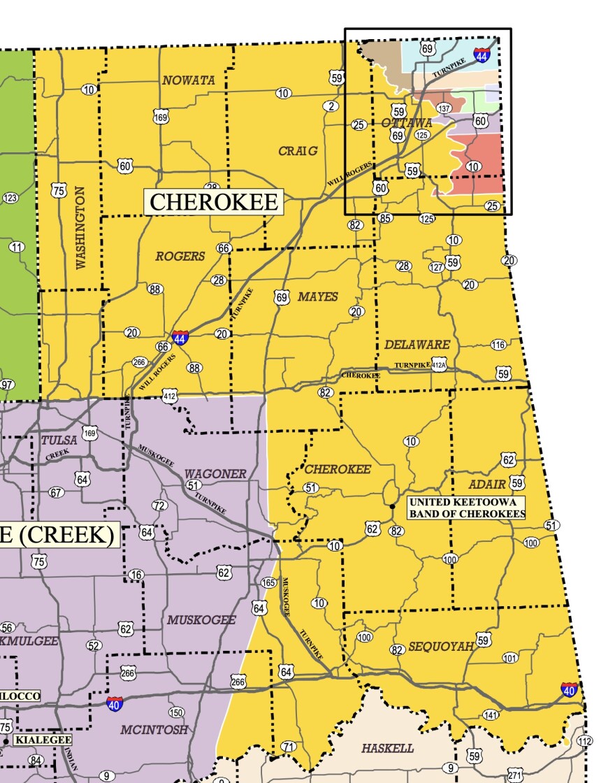 A map of the Cherokee Nation reservation.