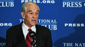 <p>Republican presidential candidate Rep. Ron Paul of Texas at the National Press Club in Washington today. </p>