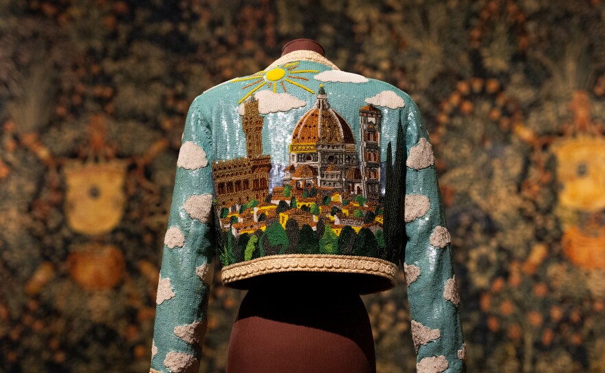 Italian pride radiates from Franco Moschino’s spring 1995 jacket emblazoned with monuments from the skyline of Florence.