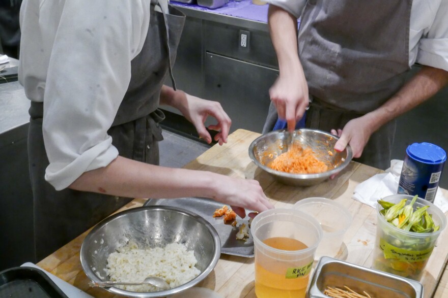 working in kitchen