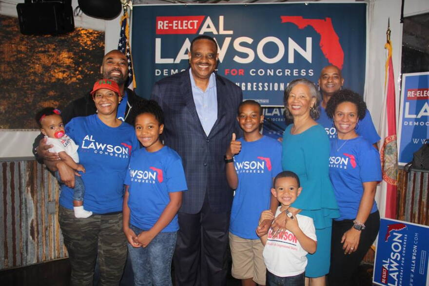 Rep. Al Lawson (D) poses with his family at his reelection victory party at The Moon in Tallahassee.