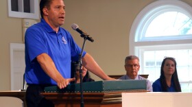 District 19 Louisville Metro Council Member Anthony Piagentini speaking to residents at a public meeting at Pleasant Grove Baptist Church on August 18, 2022.