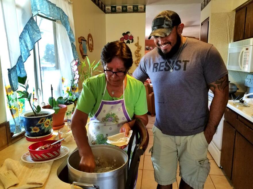 making tamales in the kitchen