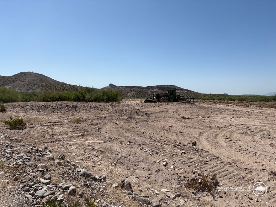 An image shared by the Texas General Land Office showing Barnard Construction working on what the agency called “illegal” land clearing activity related to the Big Bend area border wall plan.