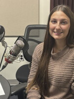 Adalyn Cruitt at the mic in NPR Illinois Studio F