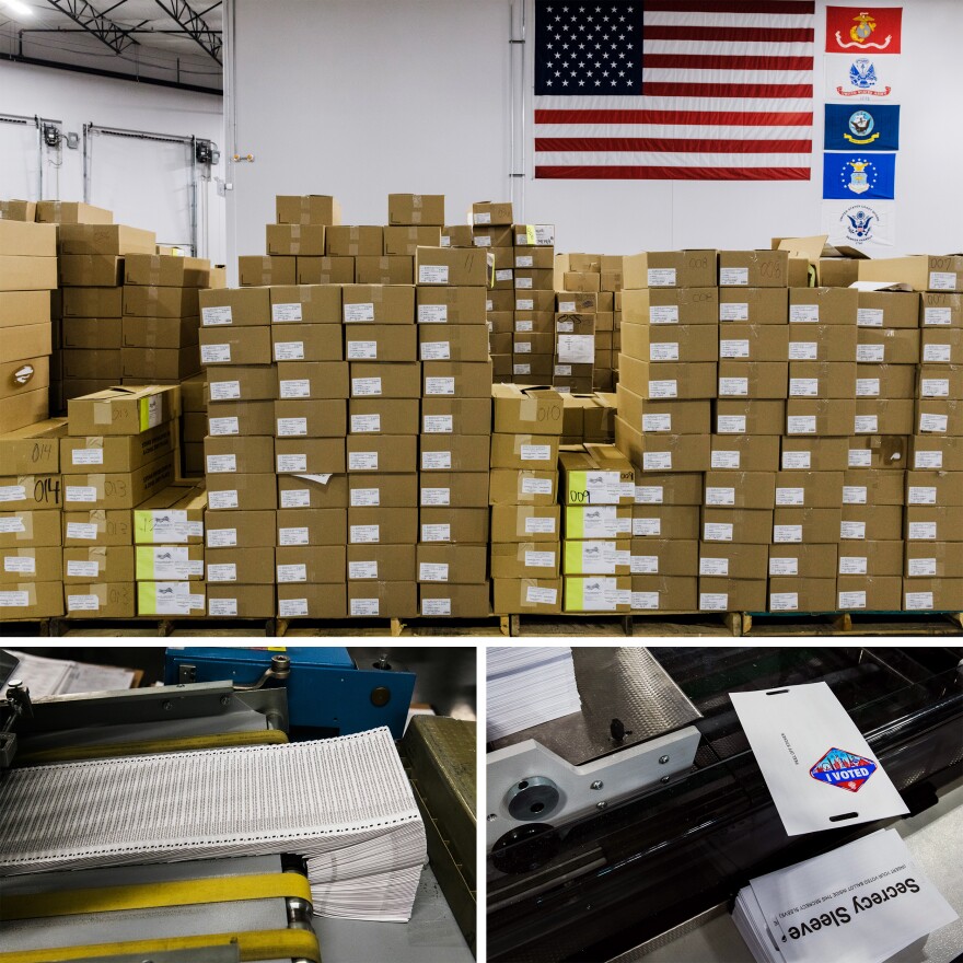 Runbeck Election Services prints, sorts and compiles mail-in ballots for elections across the country. This batch included "I voted" stickers for Las Vegas voters.