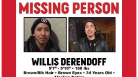 A flyer with a Missing Persons label and an image of an Alaska Native man