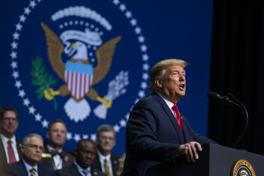 President Donald Trump speaks at the North Carolina Opportunity Now Summit, at Central Piedmont Community College, Friday, Feb. 7, 2020, in Charlotte, N.C. 