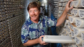 Dr. Chris Goldfinger with ocean core samples from the Cascadia Subduction Zone.