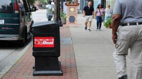 A CityBeat newspaper box was still near the corner of Downtown's 12th and Vine streets on Monday.