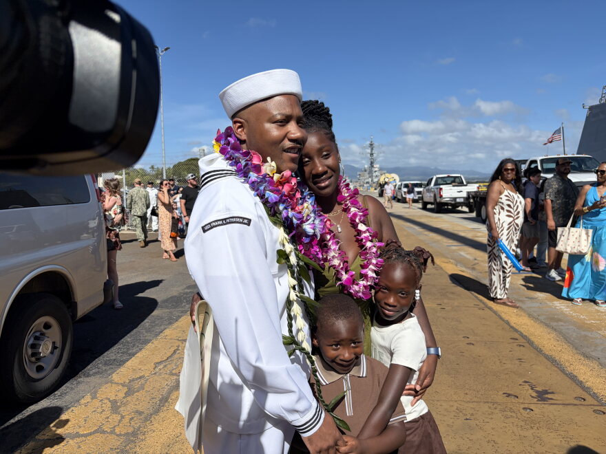 Families welcome servicemembers home as the USS Frank E. Petersen Jr. returns to Joint Base Pearl Harbor-Hickam, Hawaiʻi on Sept. 28, 2026.