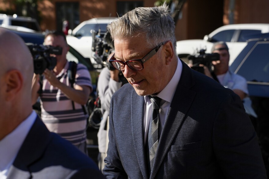 Alec Baldwin arrives to attend his trial in Santa Fe, N.M., Thursday, July 11, 2024. Baldwin is facing a charge of involuntary manslaughter in the death of a cinematographer on the set of the film "Rust". (Ramsay de Give/Pool Photo via AP)