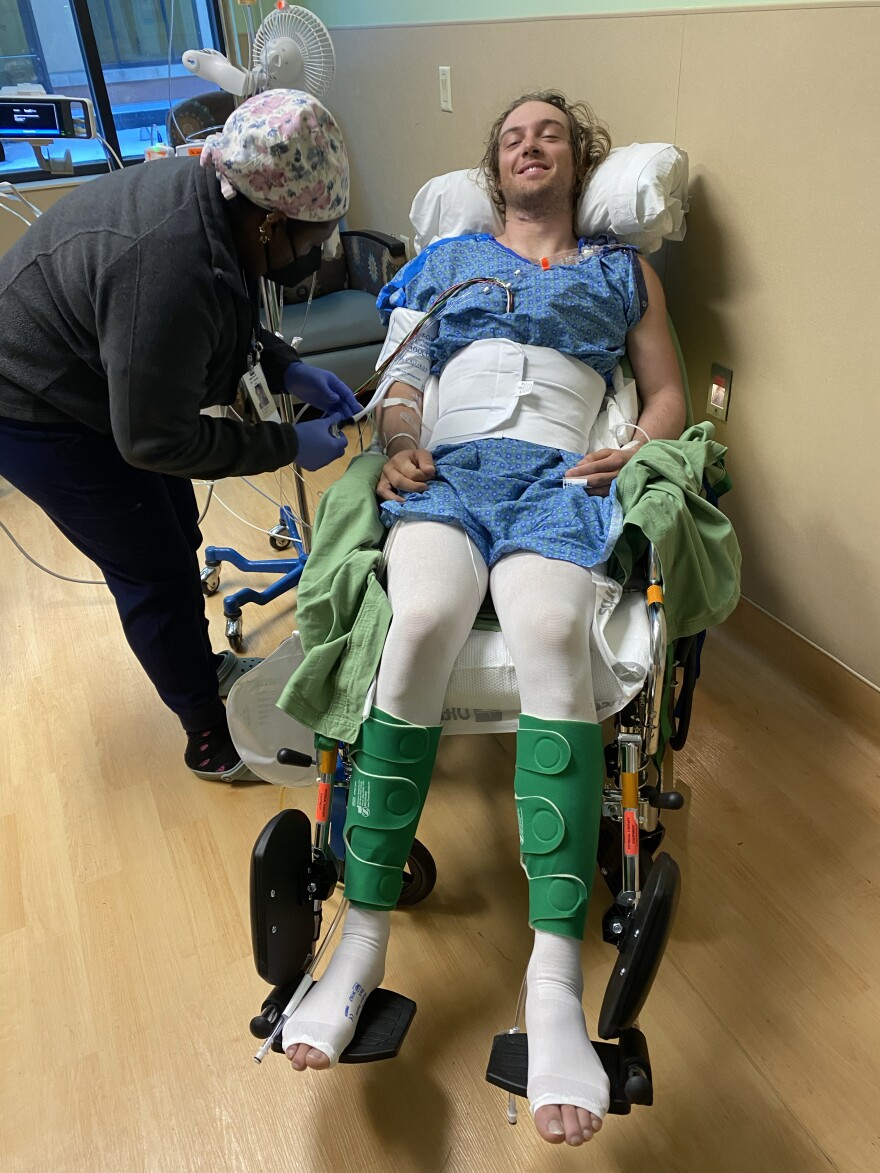 A photo of Max Krohn in February of 2022 following his accident.