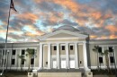 Florida Supreme Courthouse below orange clouds.