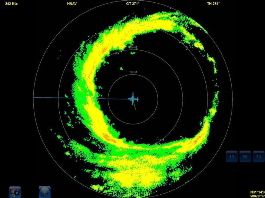 Radar showing thunderstorms around the eye of Hurricane Dorian. USF researchers have found that diabetic seniors living in areas impacted by Hurricanes Katrina and Rita were 40% more likely to die than those in unaffected areas. MIKE MASCARO/NOAA