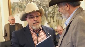 Rep. Justin Humphrey, R-Lane, speaks after a legislative committee hearing in January 2024.