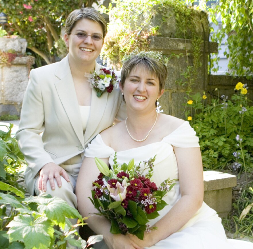 Libby Hodges (left) and Melissa Hodges at their 2006 wedding in Vancouver, British Columbia. The marriage is not recognized as legal in North Carolina.