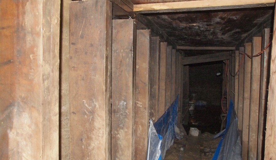 A 33-foot-long tunnel found in Toronto, Ontario, is pictured in this handout photo provided by Toronto Police.