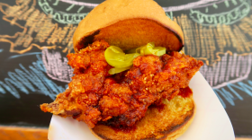 A fried chicken sandwich at the National Fried Chicken Festival in New Orleans.