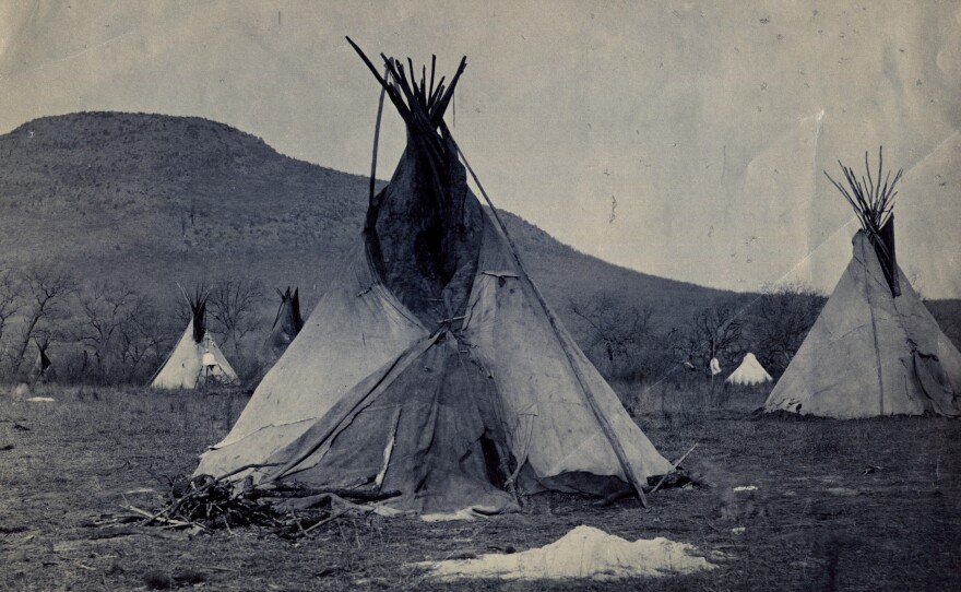 Comanche camps set up near Medicine Creek below Mount Scott during the winter months of 1872 to 1873.