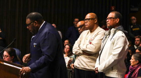 Clyde Posley Jr., senior pastor of the Antioch Fountain of Grace, speaks out against diluting the power of the Indianapolis Public Schools Board during the ILEA meeting Wednesday, Dec. 17, 2025 at the Indianapolis City-County Building.
