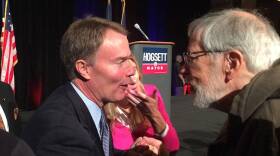 Democrat Joe Hogsett greets supporters after his victory speech Tuesday night.