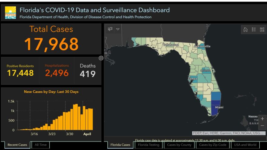 map of the cases of coronavirus in Florida