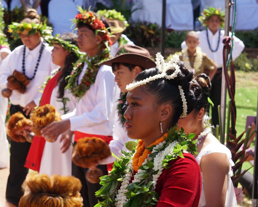 Students at Kualapuʻu Charter Conversion School on Molokaʻi celebrate May Day on May 1, 2026.