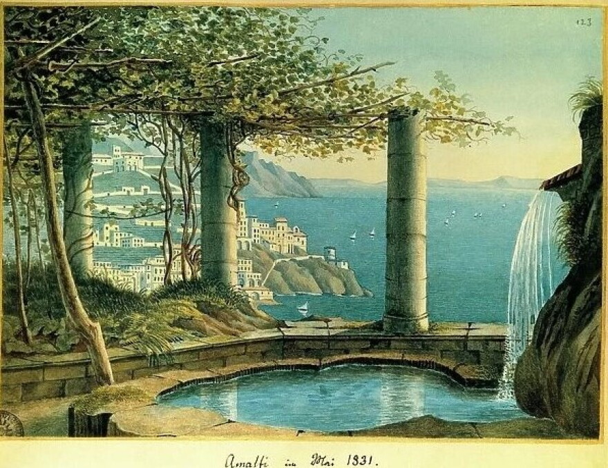 Italy, View of Amalfi in May 1831 by Felix Mendelssohn Bartholdy (1809-1847), watercolor 19th Century