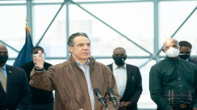Gov. Andrew Cuomo visits a COVID-19 vaccination site at the Javits Center in New York City on March 8, 2021. 