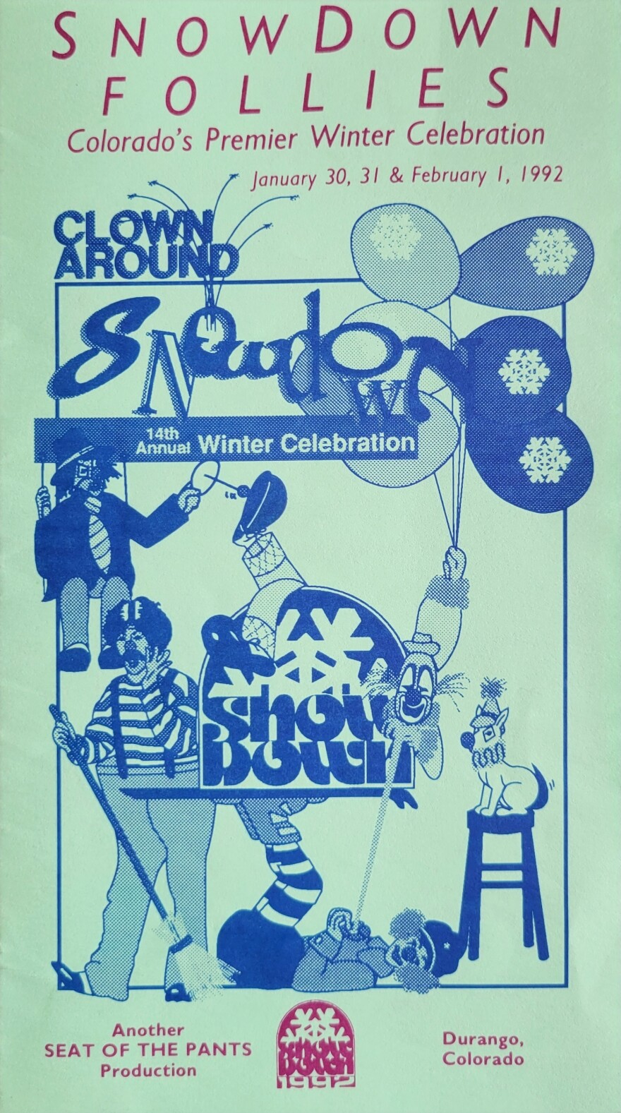 For those who like clowning around: a 1992 Snowdown Follies program guide.