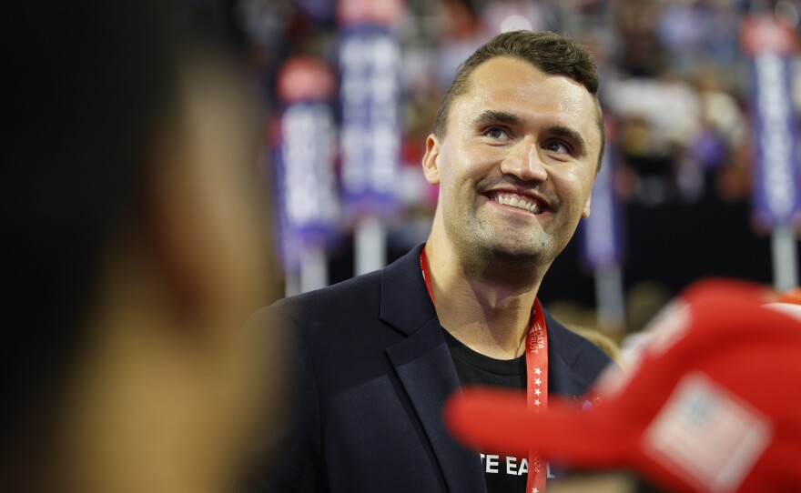 Charlie Kirk, founder of Turning Point USA, makes an appearance during the session at the Fiserv Forum for the Republican National Convention in Milwaukee, Wis., Tuesday, July 17, 2024. (Ashleigh Lucas/WUFT News)