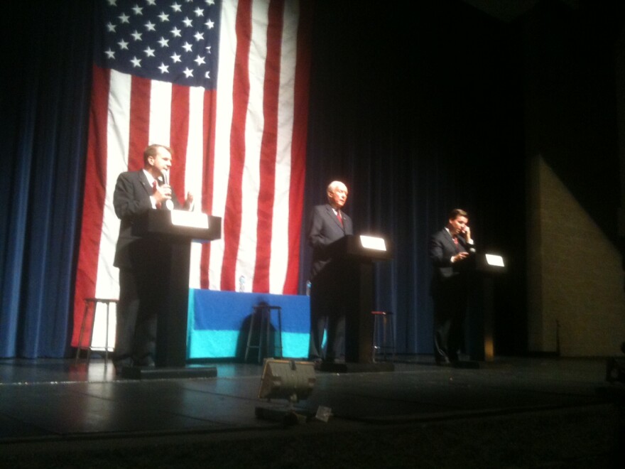 State Representative Chris Herrod, Utah Senator Orrin Hatch and former State Senator Dan Liljenquist debate at Juan Diego High School in Draper.