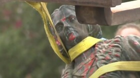 San Antonio's Columbus statue being removed in July 2020.