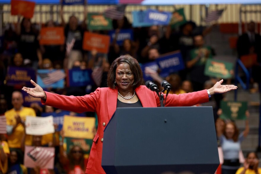 U.S. Rep. Val Demings (D-FL), Democratic nominee for the U.S. Senate, speaks at a campaign rally in Miami Gardens on Nov. 1, 2022.