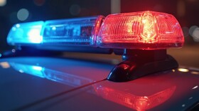 Illustration of police car lights, red and blue emergency blinker. Emergency vehicle lighting at night. LED flasher on patrol car. Law enforcement during mission investigation or pursuit.