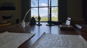 A replica of author Herman Melville's desk in Pittsfield, Massachusetts, where he could see Mount Greylock through the window. Melville wrote "Moby-Dick; or, The Whale" here on the property he called Arrowhead. The house is now a historic  museum run by the Berkshire County Historical Society.  