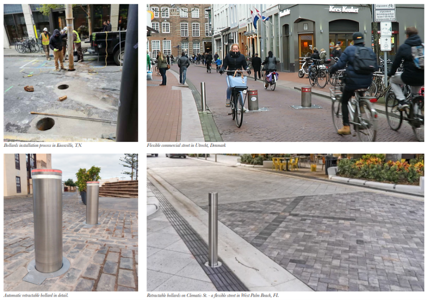 Examples of retractable bollards from the State Street Master Plan draft.