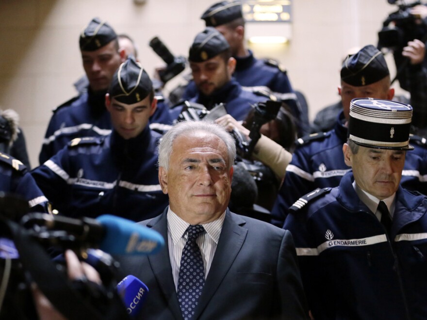 Disgraced former IMF chief Dominique Strauss-Kahn leaves court in Paris Tuesday after attending a hearing regarding his seizure request for a new book by Argentinian-born Marcela Iacub detailing their liason.