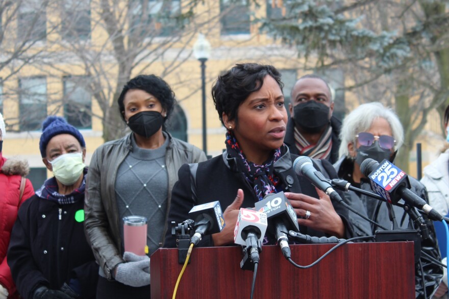 Democrat Andrea Campbell launched her campaign for Massachusetts Attorney General in Boston on February 2, 2022. 