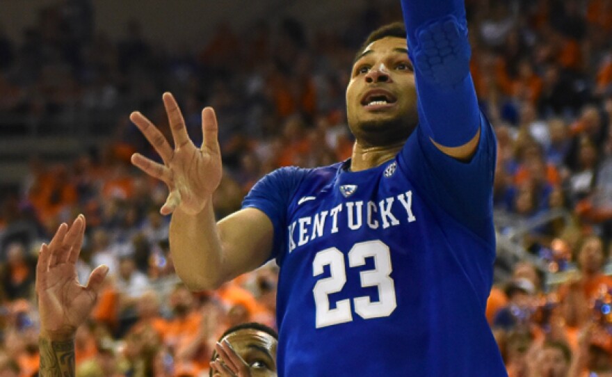 Kentucky’s Jamal Murray (23) goes up for a layup in the first half. Murray lead the Wildcats in scoring with 21 points. (Greenberry Taylor/WUFT News)