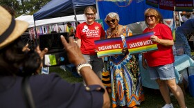 Sen. Louise Lucas is photographed with members of the Moms Demand Action booth at Pride in the ‘Peake in Chesapeake, Va., on Sunday, June 11, 2023. Photo by Kristen Zeis