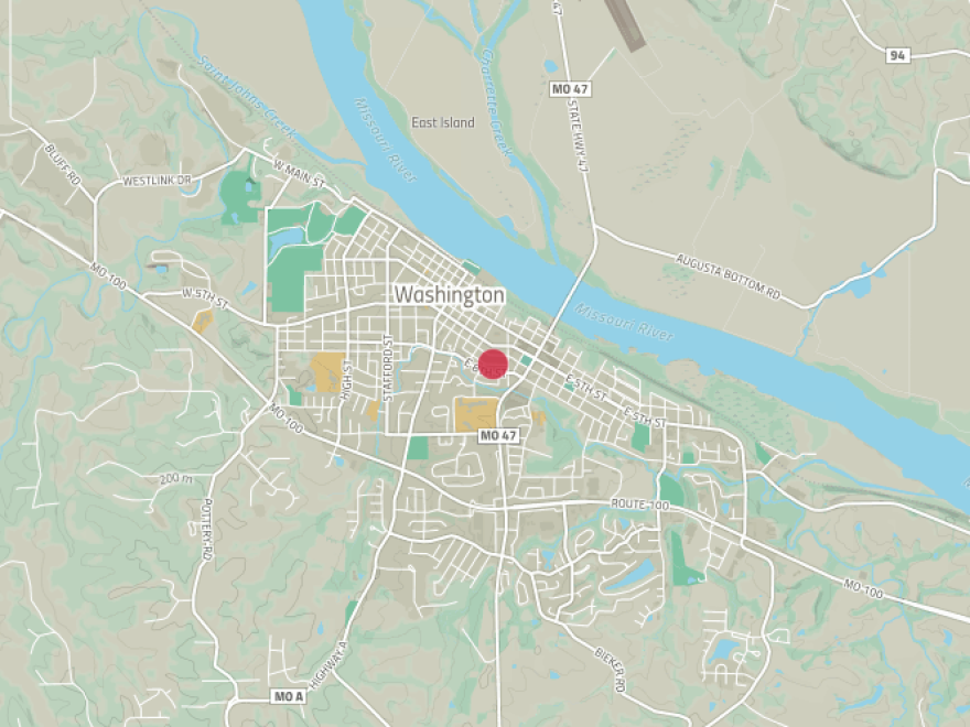 A map pointing to a Superfund site in Washington, Mo.