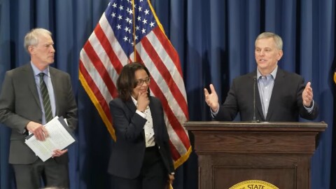 Gov. Josh Stein said there are $208 million in energy efficiency grants now available in every North Carolina county. Stein, shown here, was joined by NC Department of Environmental Quality Secretary Reid Wilson and Mozine Lowe, executive director of the Center for Energy Education.